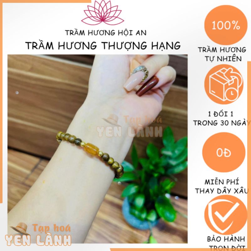 Vòng tay bằng trầm tốc 8 ly mix charm tóc vàng lu thống-giành cho nữ, phong thủy,bình an và may mắn-Trầm Hương Hội an