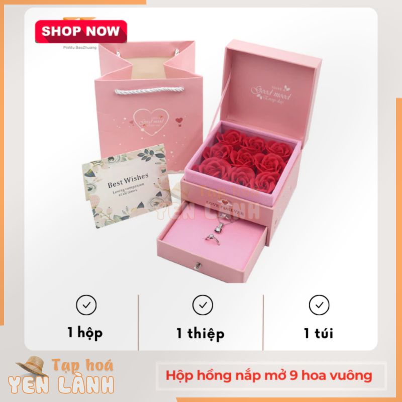 Hộp đựng lắc tay vòng cổ nhẫn làm quà tặng cho nữ dịp noel, valentine, 8/3, 20/10 có hoa sáp thơm tặng kèm túi