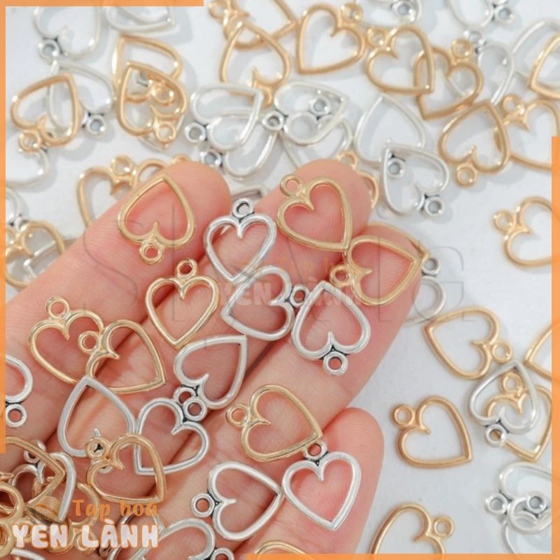 50 cái / gói đồ trang sức hollow charms vòng cổ vòng tay vòng chân bông tai đánh dấu hợp kim thời trang kim loại 14 * 11mm vàng / bạc mặt dây chuyền tự làm hình trái tim đơn giản