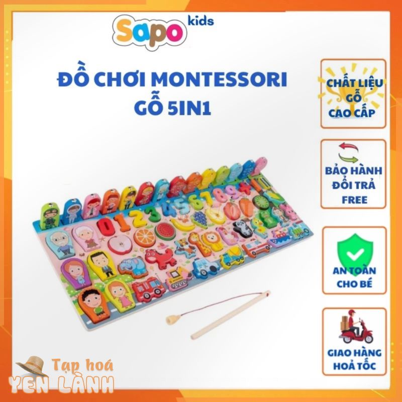 Đồ chơi gỗ MONTESSORI,Đồ chơi xếp hình câu cá và ghép số học đếm 63 chi tiết cho bé SAPO KIDS