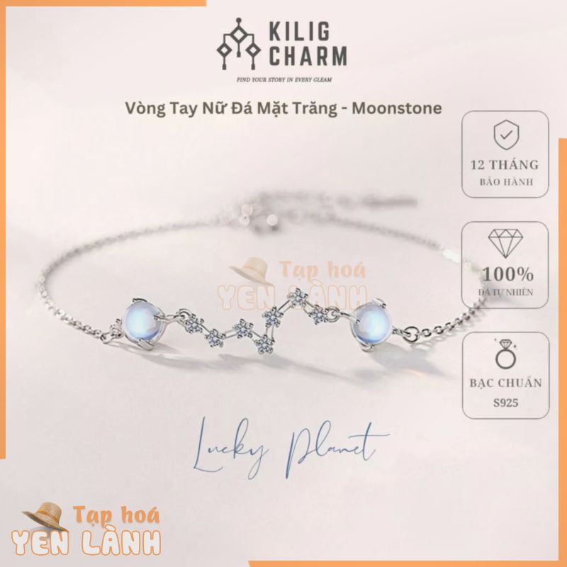 Lắc tay vòng tay bạc S925 “Lucky Planet” mix đá Moonstone dành cho nữ có điều chỉnh size – KiligCharm KC12