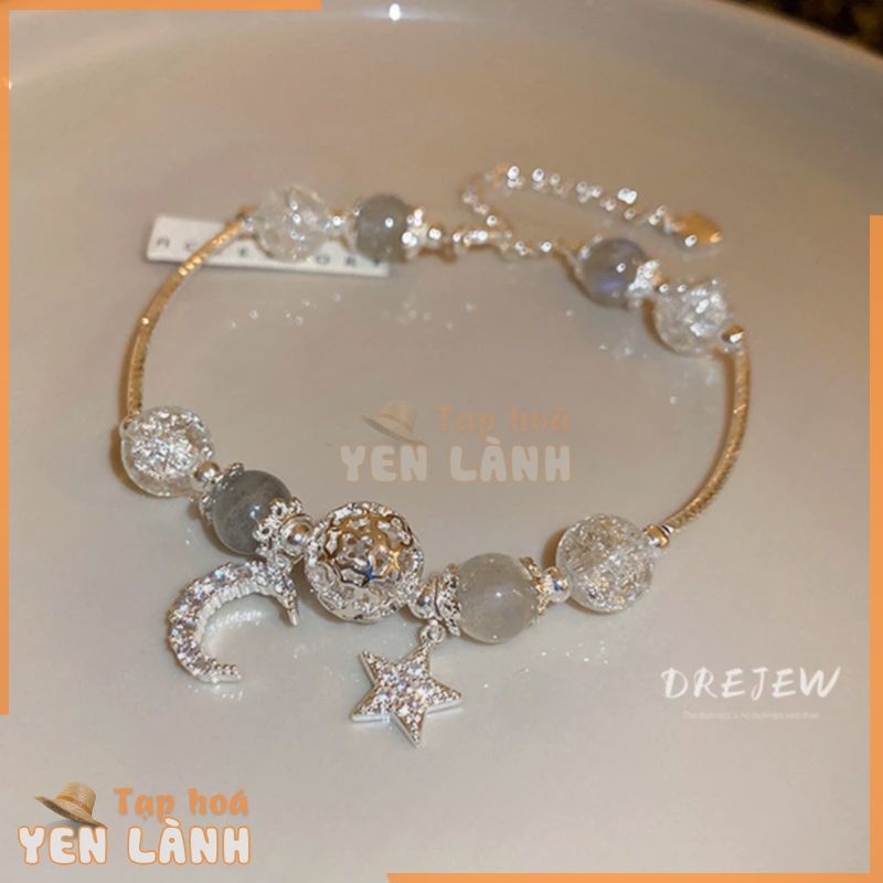 DREJEW Vòng Tay Pha Lê Mặt Trăng Sao Zircon Vòng Tay đính Cườm Khí Chất ThờI Trang Thanh Lịch Lắc Tay Bạc