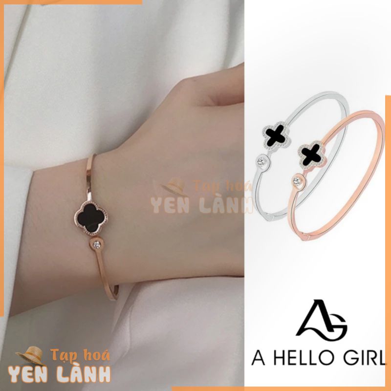 Ahellogirl Vòng Tay Cỏ Ba Lá May Mắn Màu Vàng Hồng Phiên Bản Hàn Quốc Cho Nữ