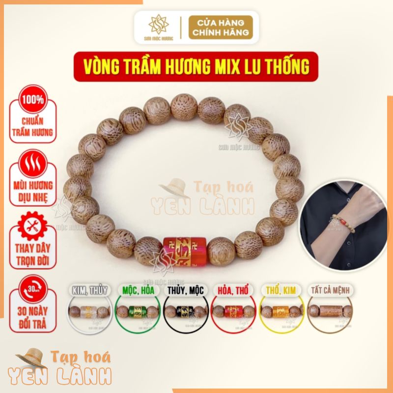 Vòng tay trầm hương mix lu thống omani Sơn Mộc Hương đeo tay phong thủy mệnh kim mộc thủy hỏa thổ