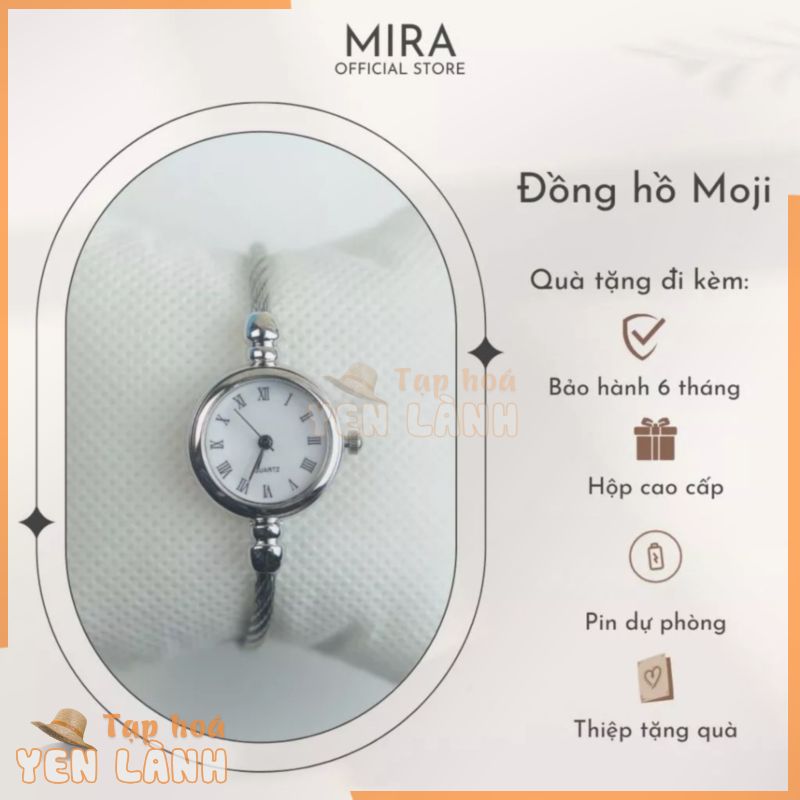 Đồng Hồ Nữ tròn Moji Kiểu Vòng Tay Mặt Trắng Số La Mã Thanh Lịch Size 22mm