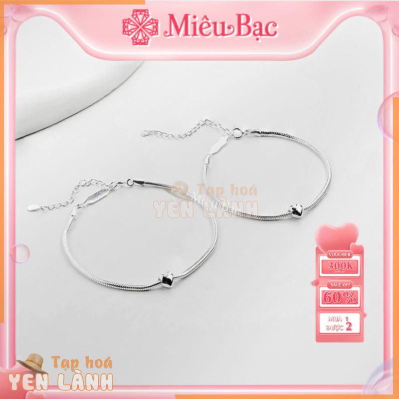 Lắc tay đôi nam nữ MIÊU BẠC vòng tay couple khắc tên theo yêu cầu mix mặt trái tim dây mì trơn chất liệu s925 MT35