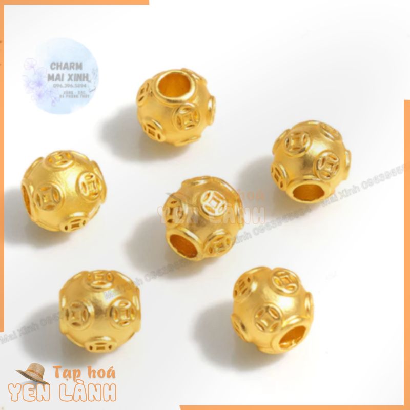 Bi Kim Tiền Mạ Vàng Điện – Màu Vàng & Bạc Trắng – 5 Size – Charm Phụ kiện xâu vòng tay phong thủy may mắn Nam Nữ