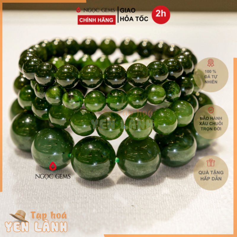 Vòng tay đá Nephrite (Ngọc Bích) xanh lá – Phù hợp cho các mệnh – Ngọc Gems