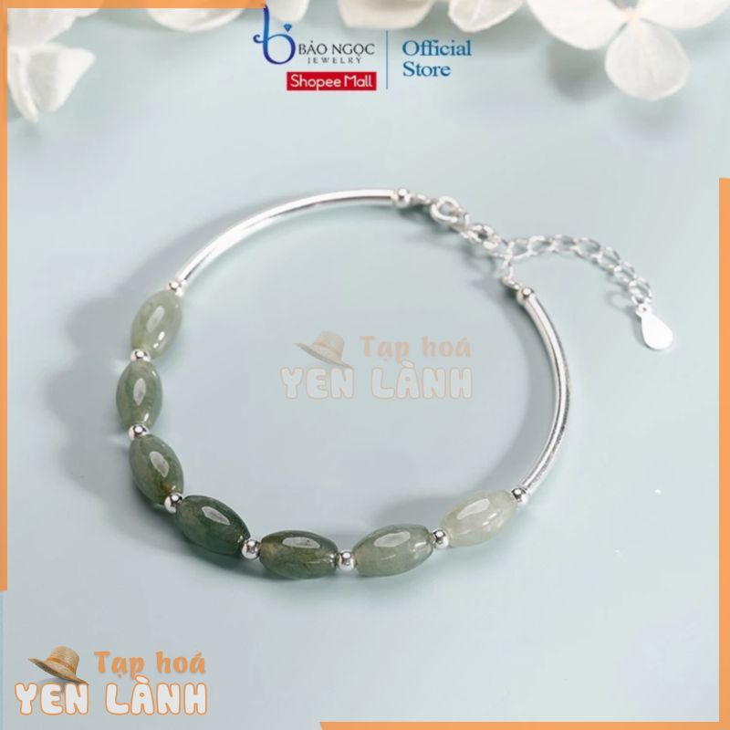 Vòng tay nữ phối đá xanh ngọc jade miến điện cho nữ dáng vòng kiềng bạc 925 LTT08 Silver Bracelet – Bảo ngọc jewelry