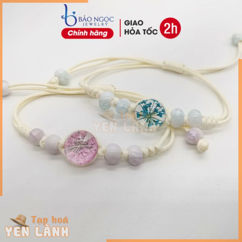 Vòng Tay Hoa Khô Vĩnh Cửu Đá Trong Suốt Dây Rút – Xb-L2610- Bảo Ngọc Jewelry