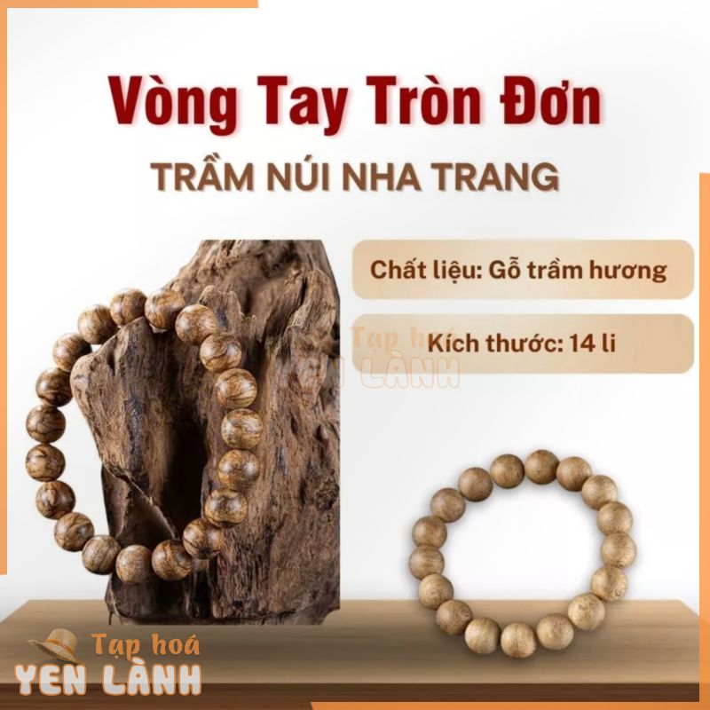 Vòng tay trầm hương tự nhiên tròn đơn 14li TramVN99 Trầm Núi Nha Trang