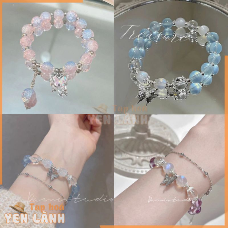 Thời trang nữ trang sức hợp kim rhinestone nhân tạo opal bướm hạt mặt dây chuyền vòng tay