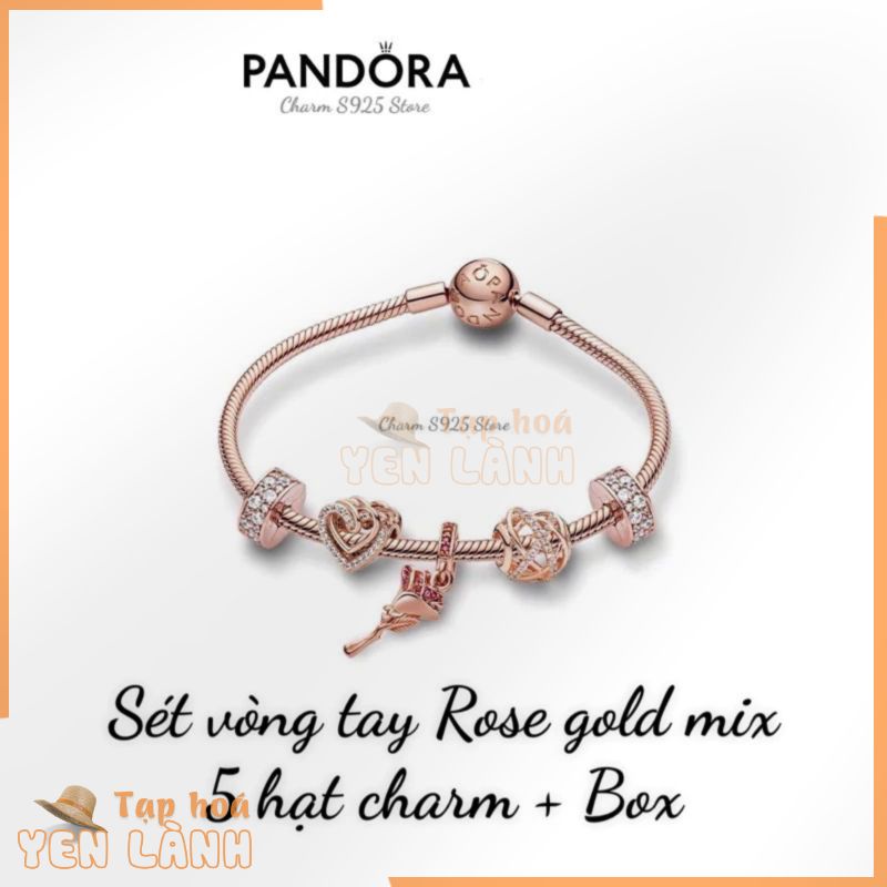 COMBO BỘ VÒNG TAY PAN ALE MIX 5 HẠT CHARM ROSE GOLD HÀNG CAO CẤP