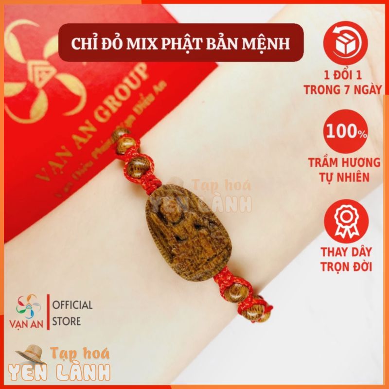 Vòng tay chỉ đỏ trầm hương mix mặt Phật bản mệnh VẠN AN Group, vòng tay phong thủy trầm hương tự nhiên, chính hãng