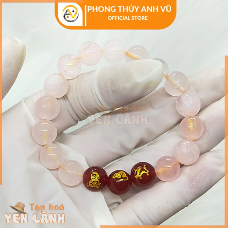 Vòng tay tam hợp thân tý thìn chất liệu mã não hồng – size 8 10ly cho nữ mệnh hỏa, thổ – may mắn tài lộc có khai quang