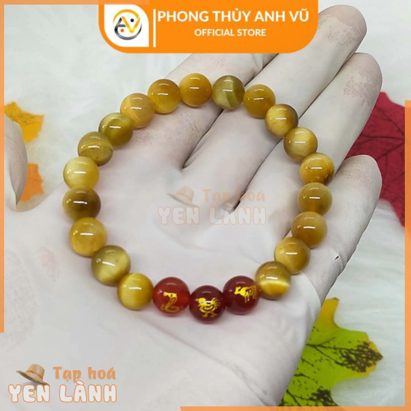 Vòng tay phong thủy mệnh thổ chất liệu mắt hổ tự nhiên – tam hợp tỵ dậu sửu – size 8 10 12ly – may mắn tài lộc