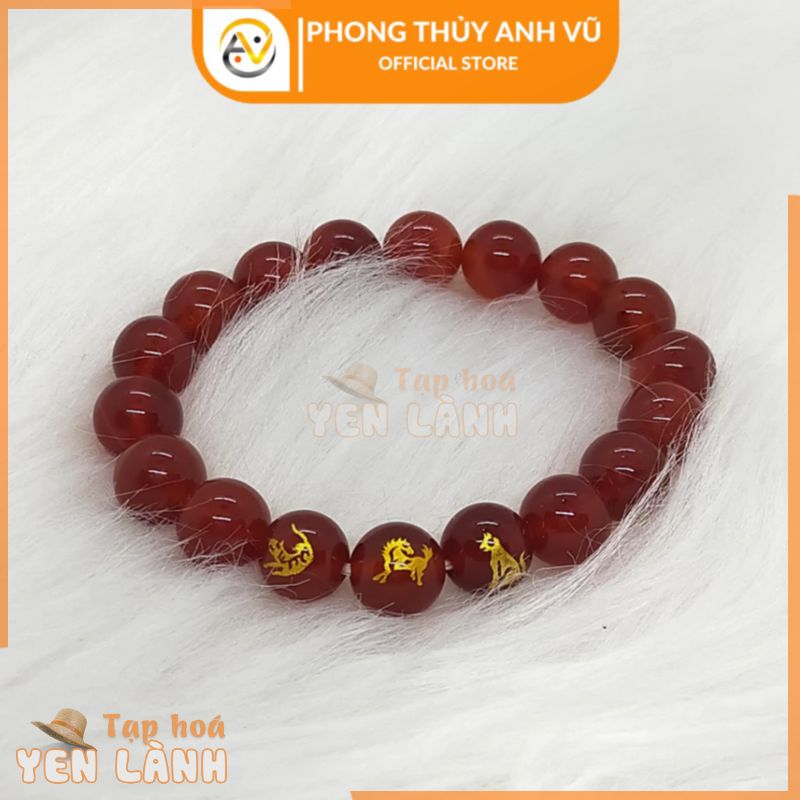 Vòng tay phong thủy mệnh hỏa – tam hợp dần ngọ tuất – chất liệu mã não đỏ – size 8 10 12ly – may mắn tài lộc bình an