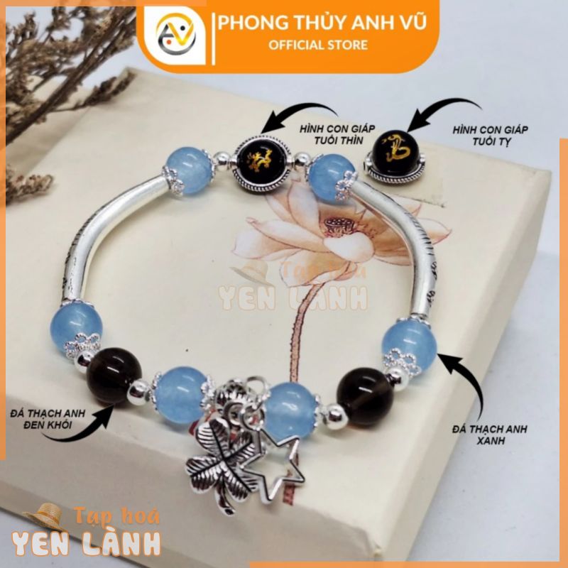 Vòng tay mix charm cho mệnh mộc tuổi thìn – tỵ – chất liệu đá tự nhiên – may mắn tài lộc tình duyên – Phong Thủy Anh Vũ