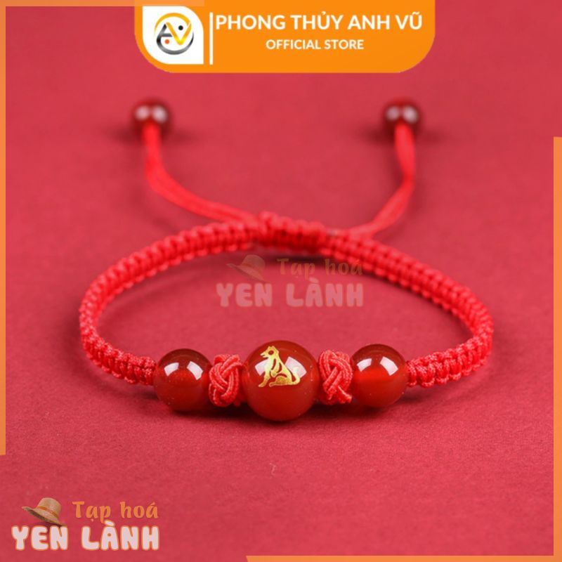 Vòng tay chỉ đỏ tuổi tuất – chất liệu chỉ đỏ mix đá mã não – có khai quang điểm nhãn may mắn tài lộc – Phong Thủy Anh Vũ