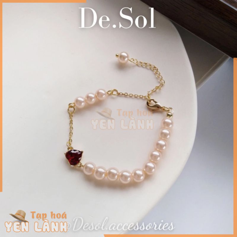 Vòng tay, lắc tay Ruby Heart mặt trái tym đỏ phối hạt ngọc sang trọng BL030 Desol.accessories