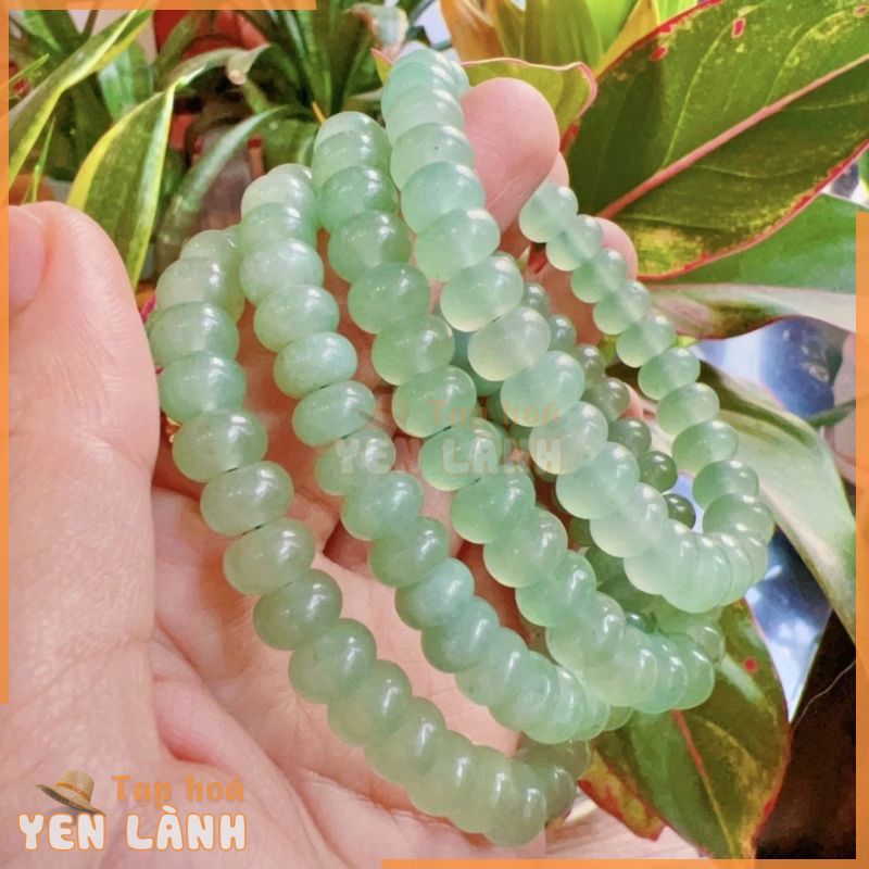 Vòng tay đá Thiên Nhiên Thạch anh Xanh ( Đá Green Aventurine) hạt bánh xe, Vòng tay đá Năng Lượng May Mắn, Thuận Lợi