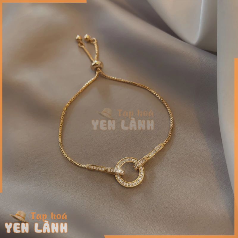 Vòng tay thép titan mạ vàng 18K đính kim cương nhân tạo mặt khóa tình nhân