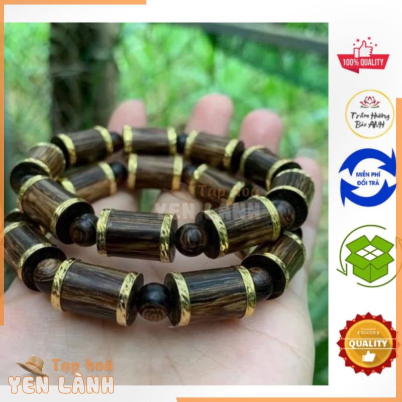 Vòng đeo tay trầm hương vòng tay phong thủy chuỗi tràng hạt trầm sánh chìm bọc vàng 18k shop Trầmm Hương Bảo Anh