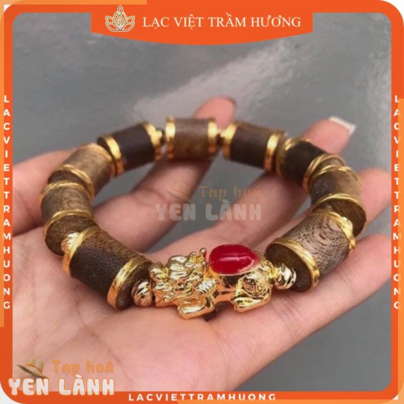 Vòng Tay Trầm Hương cho Nam Đốt Trúc Bọc Vàng Mix Tỳ Hưu Cõng Ngọc – Mạnh Mẽ Sang Trọng – Trầm Tốc Tự Nhiên Lạc Việt