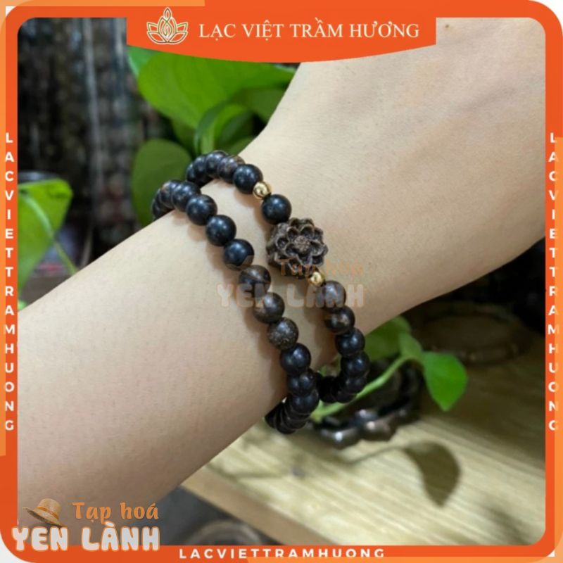 Vòng Tay Trầm Hương Dó Dây Indo 54 Hạt 6mm Kết Hợp Hoa Sen Trầm Sánh Chìm – Lạc Việt Trầm Hương