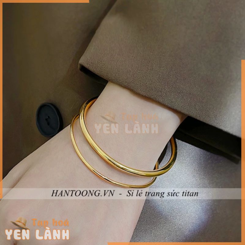 Vòng tay titan không gỉ mạ vàng 18k thiết kế trơn bóng đơn giản thanh lịch dành cho nữ