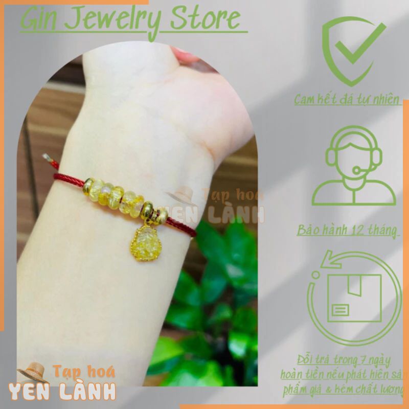 Vòng tay nam nữ ngủ điếu phong thuỷ GIN’S jewerly đá thạch anh tóc vàng mix charm tỳ hưu bọc vàng 10 k cao cấp