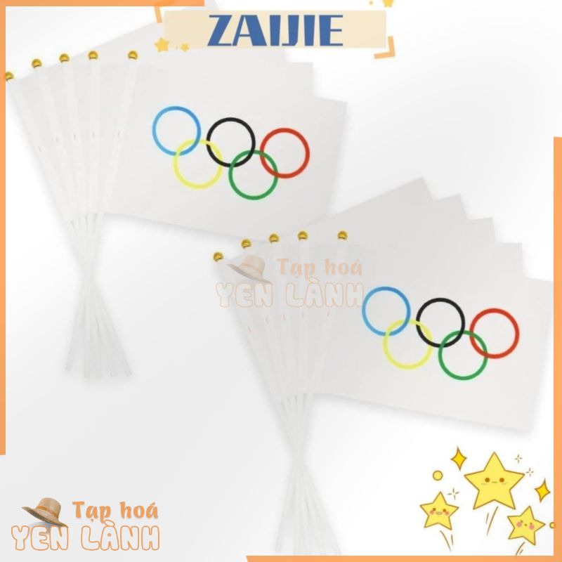 Zaijie24 Cờ cầm tay, Trò chơi Olympic Cờ năm vòng màu sống động, Lễ hội Vải Polyester 21 * 14cm Mini Round Top Cờ Sự kiện