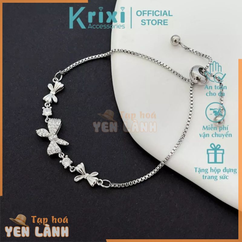 Lắc tay bạc nữ 925 Krixi Silver, vòng tay bạc dây rút ba chiếc nơ dễ thương