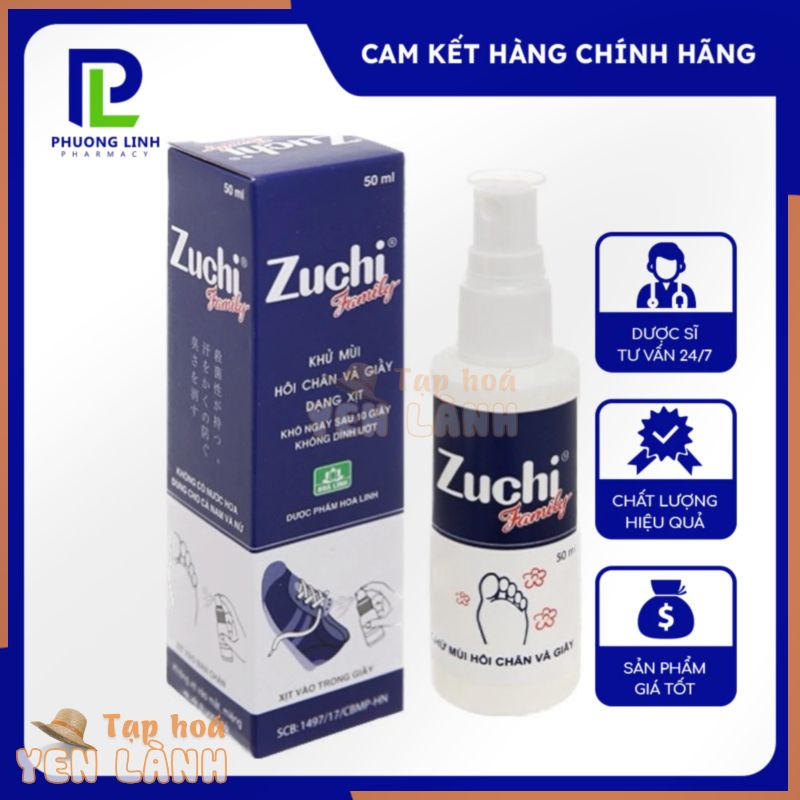 Xịt khử mùi Zuchi xịt giày dép, khử mùi hôi chân (50ml), Zuchi Xịt nách (20ml) [Che Tên]